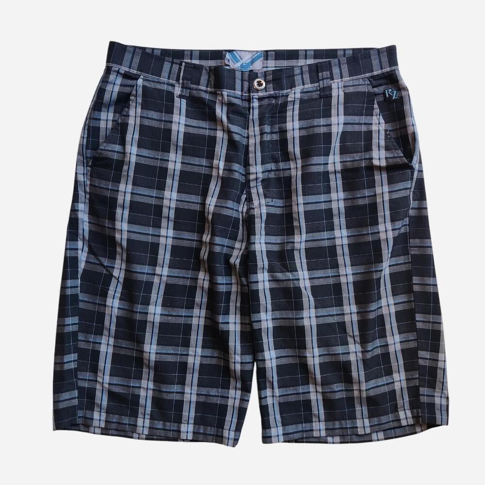 Y2K Ripzone Baggy Black and Light Blue Plaid Shorts